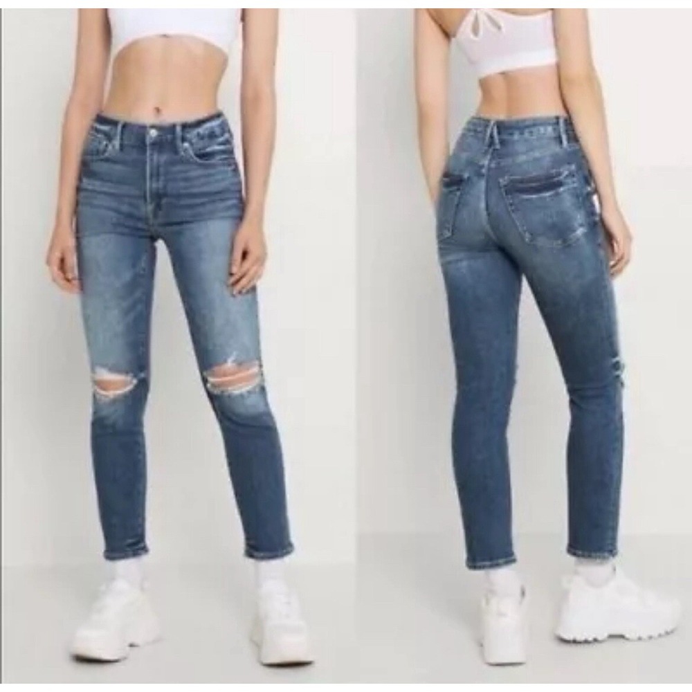 Good American Good Legs Stovepipe Medium Wash Distressed Skinny Sz 0/25